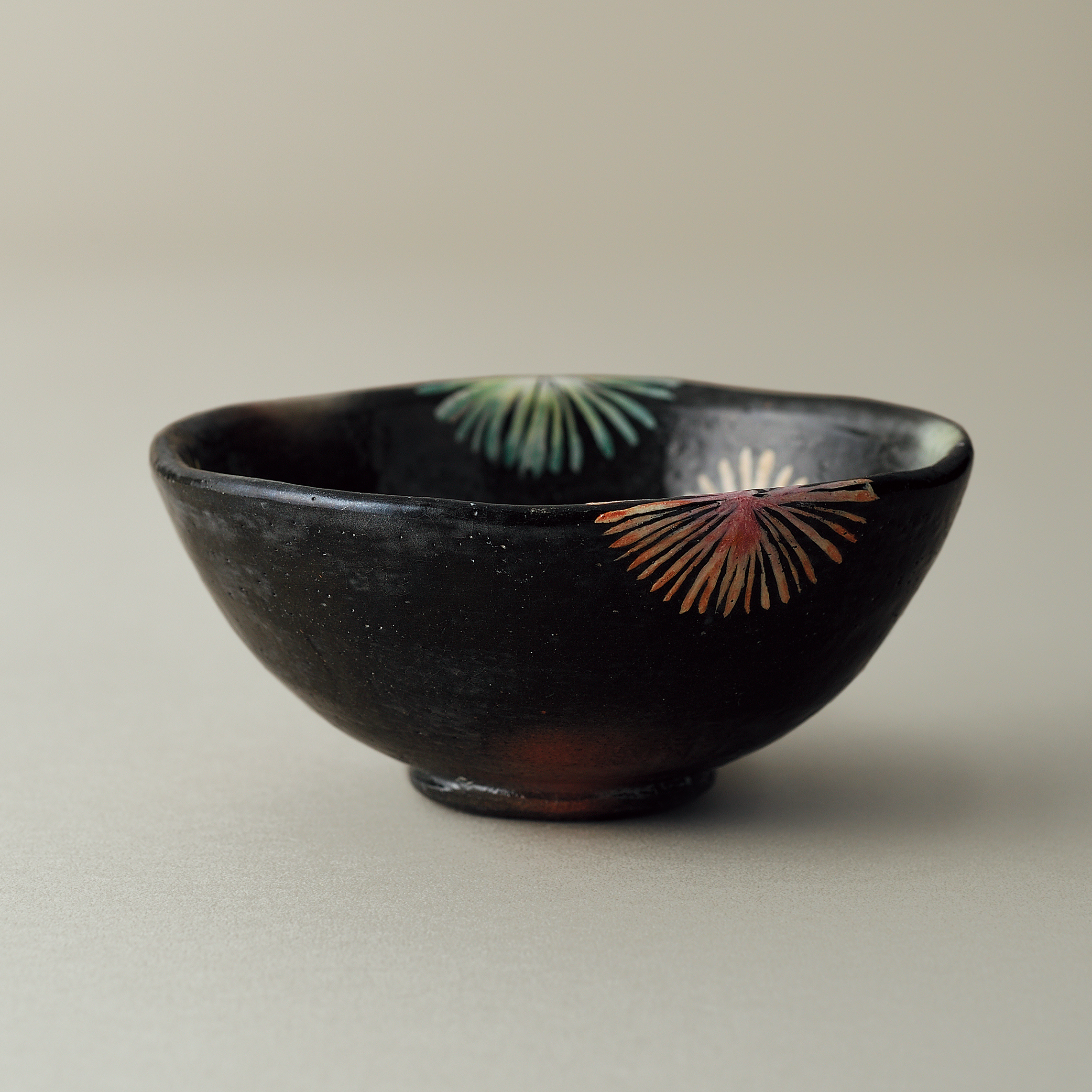 ☆茶3 平安吉村楽入　嶋台茶碗　共箱　幅約15/17.5㎝　東さ6-0908① 楽入窯 吉村楽入